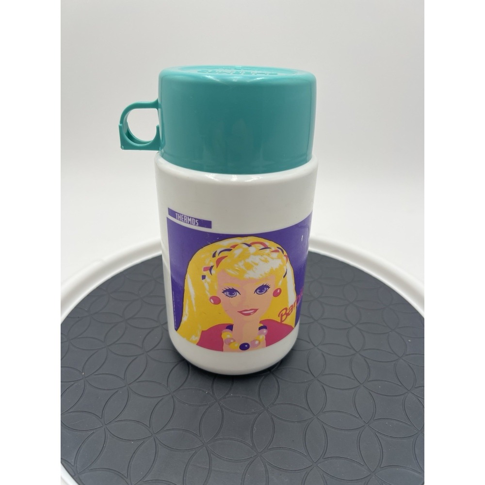 Vintage 1993 Thermos Barbie Insulated Bottle Lunchbox Thermos Teal Cup EUC